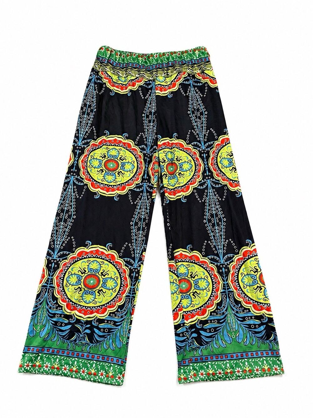 Boho Wide Leg Palazzo Pants Women’s XXL Multicolor Mandala Print Pull On